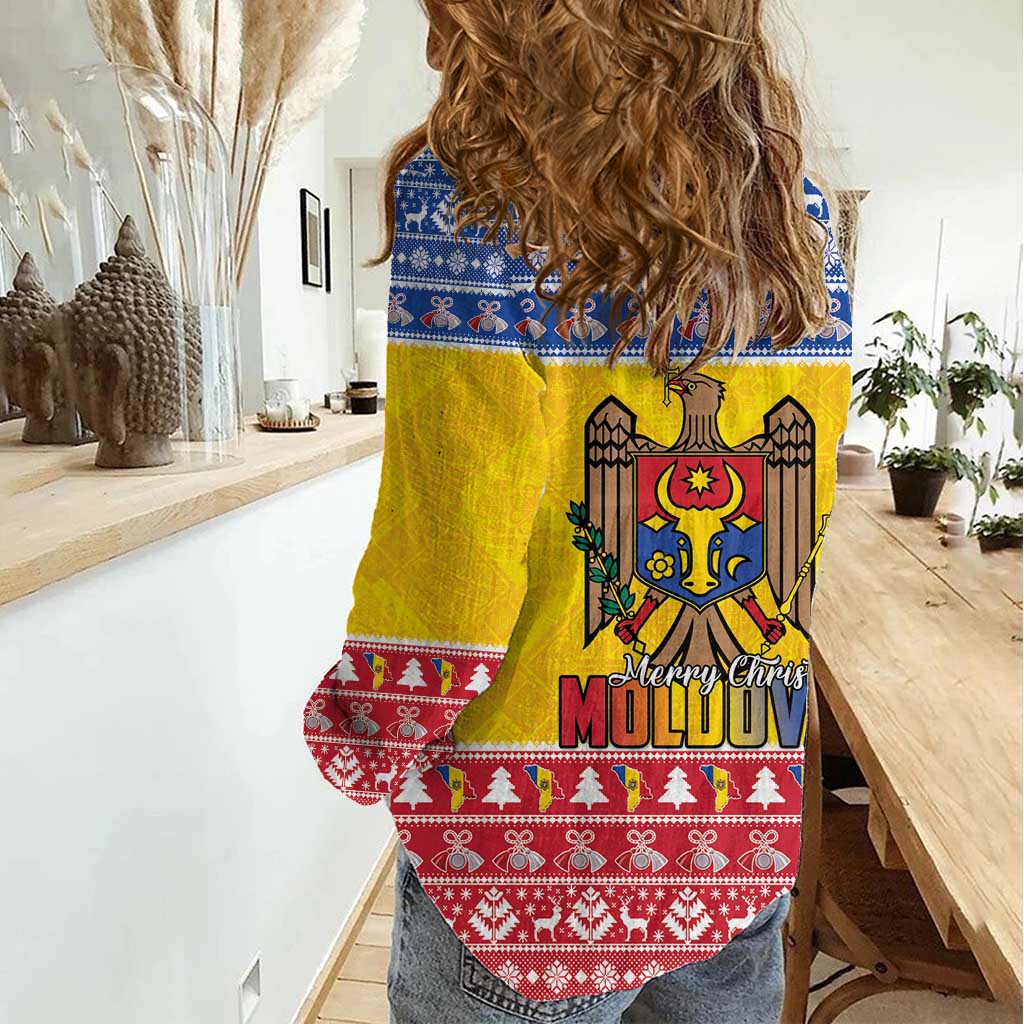Moldova Christmas Women Casual Shirt Coat Of Arms Craciun fericit - Wonder Print Shop