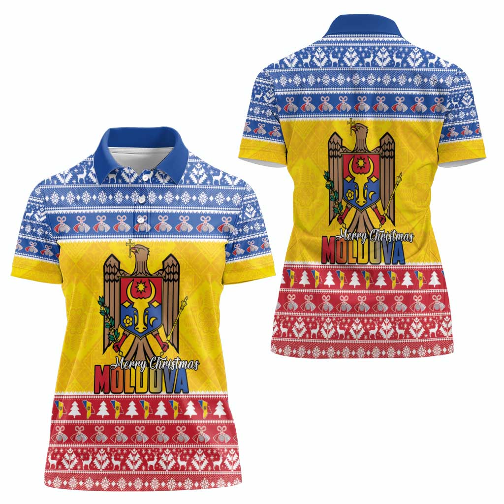Moldova Christmas Women Polo Shirt Coat Of Arms Craciun fericit - Wonder Print Shop
