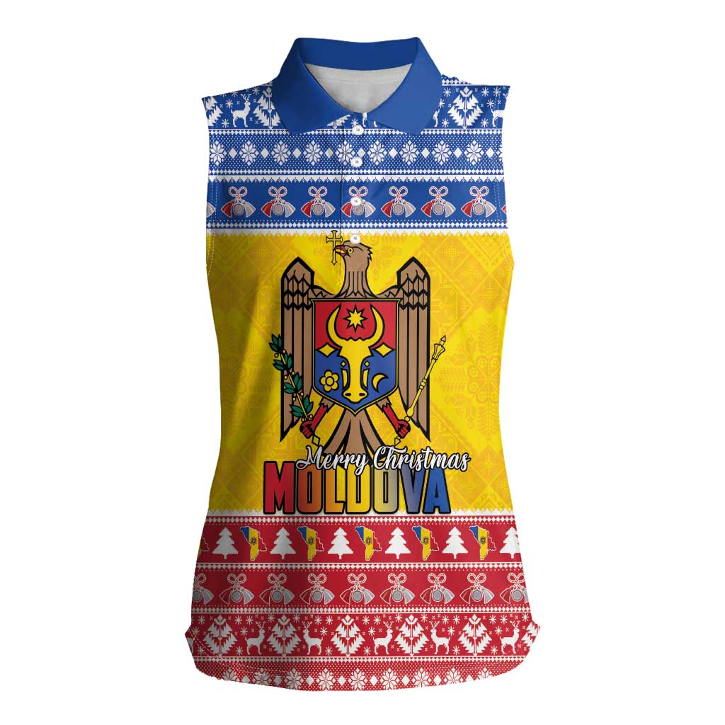 Moldova Christmas Women Sleeveless Polo Shirt Coat Of Arms Craciun fericit - Wonder Print Shop