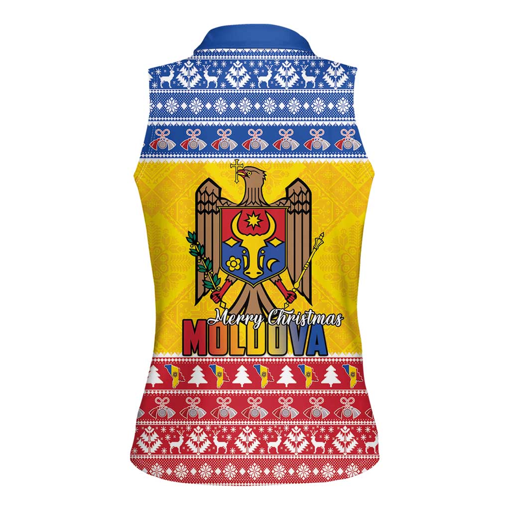 Moldova Christmas Women Sleeveless Polo Shirt Coat Of Arms Craciun fericit - Wonder Print Shop