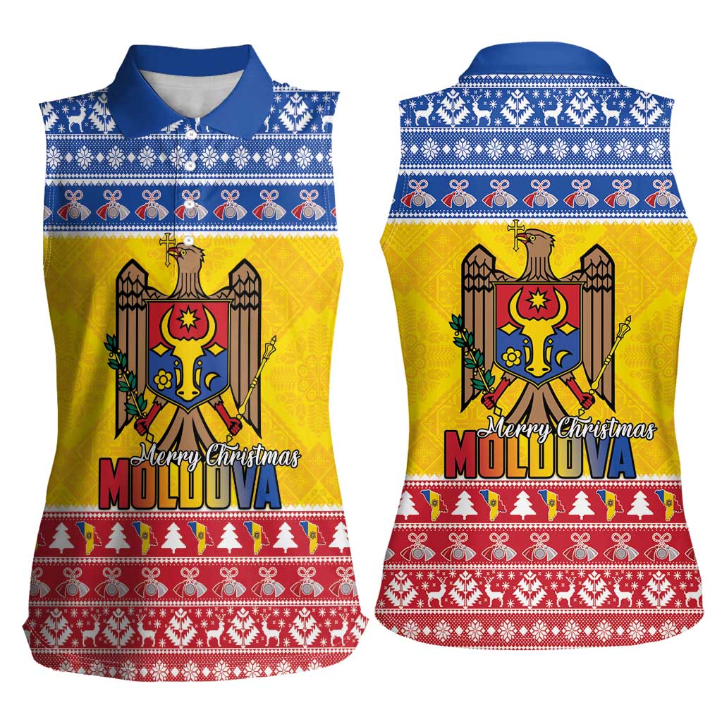Moldova Christmas Women Sleeveless Polo Shirt Coat Of Arms Craciun fericit - Wonder Print Shop