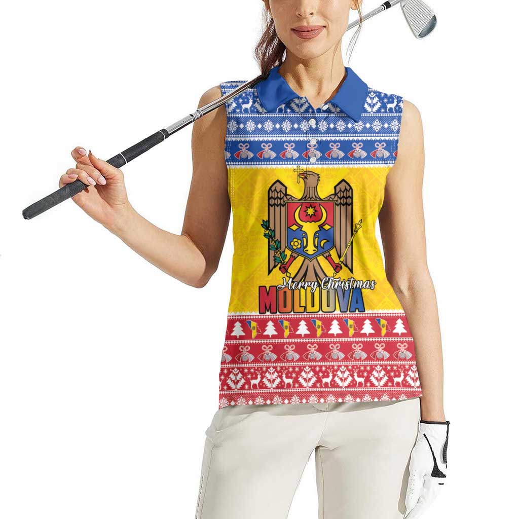 Moldova Christmas Women Sleeveless Polo Shirt Coat Of Arms Craciun fericit - Wonder Print Shop
