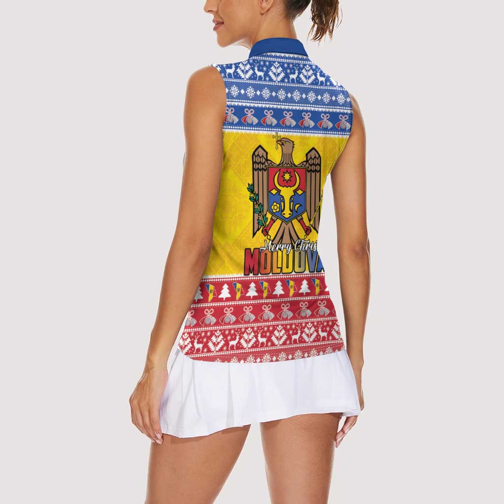 Moldova Christmas Women Sleeveless Polo Shirt Coat Of Arms Craciun fericit - Wonder Print Shop