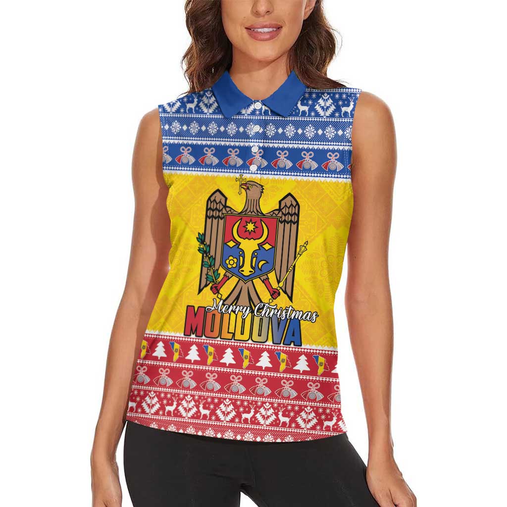 Moldova Christmas Women Sleeveless Polo Shirt Coat Of Arms Craciun fericit - Wonder Print Shop