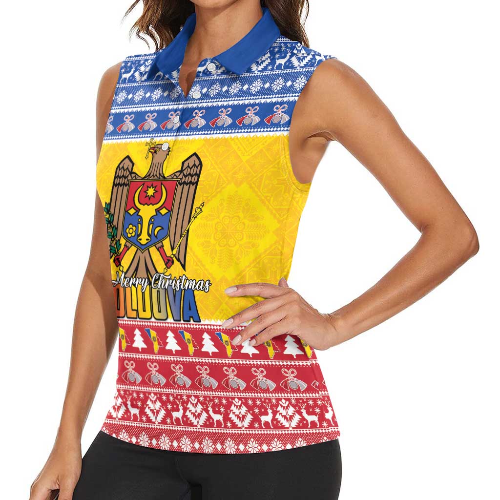 Moldova Christmas Women Sleeveless Polo Shirt Coat Of Arms Craciun fericit - Wonder Print Shop