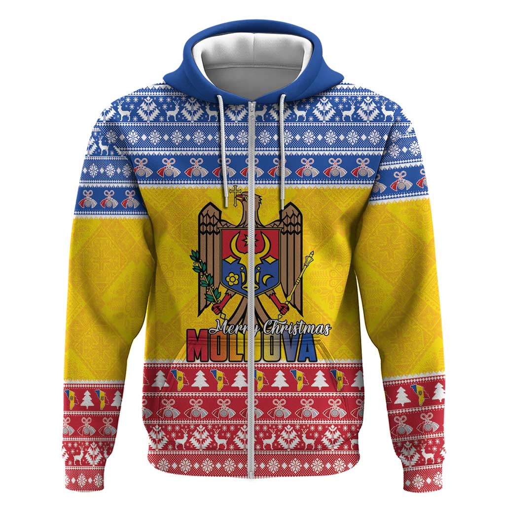 Moldova Christmas Zip Hoodie Coat Of Arms Craciun fericit - Wonder Print Shop