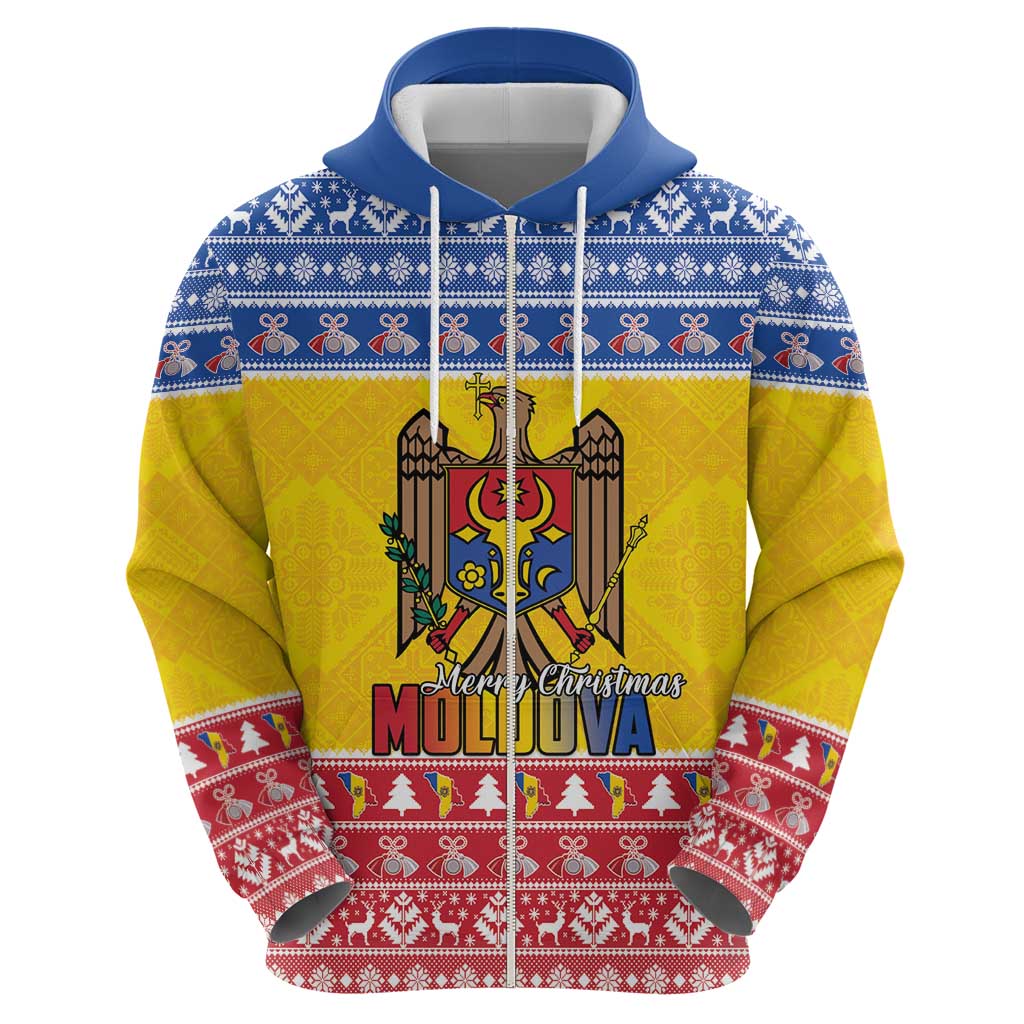 Moldova Christmas Zip Hoodie Coat Of Arms Craciun fericit - Wonder Print Shop