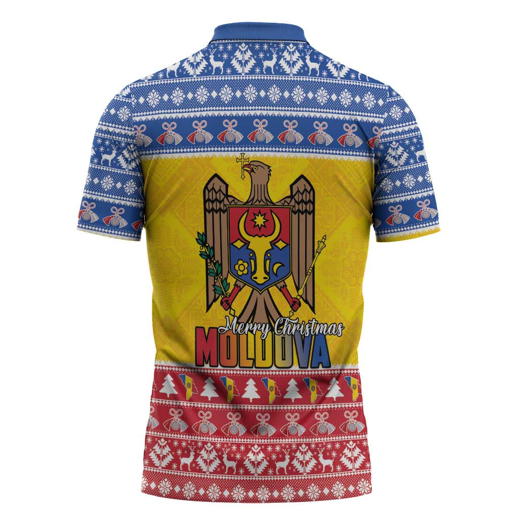 Moldova Christmas Zipper Polo Shirt Coat Of Arms Craciun fericit - Wonder Print Shop
