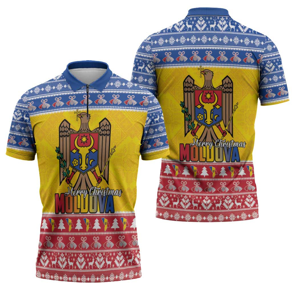 Moldova Christmas Zipper Polo Shirt Coat Of Arms Craciun fericit - Wonder Print Shop