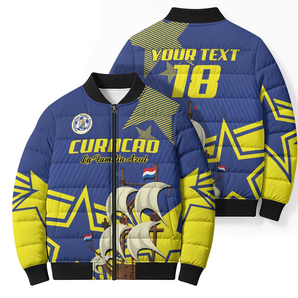 Curacao Football Pride Custom Bomber Puffer Jacket La Familia Azul Go Champions - Wonder Print Shop