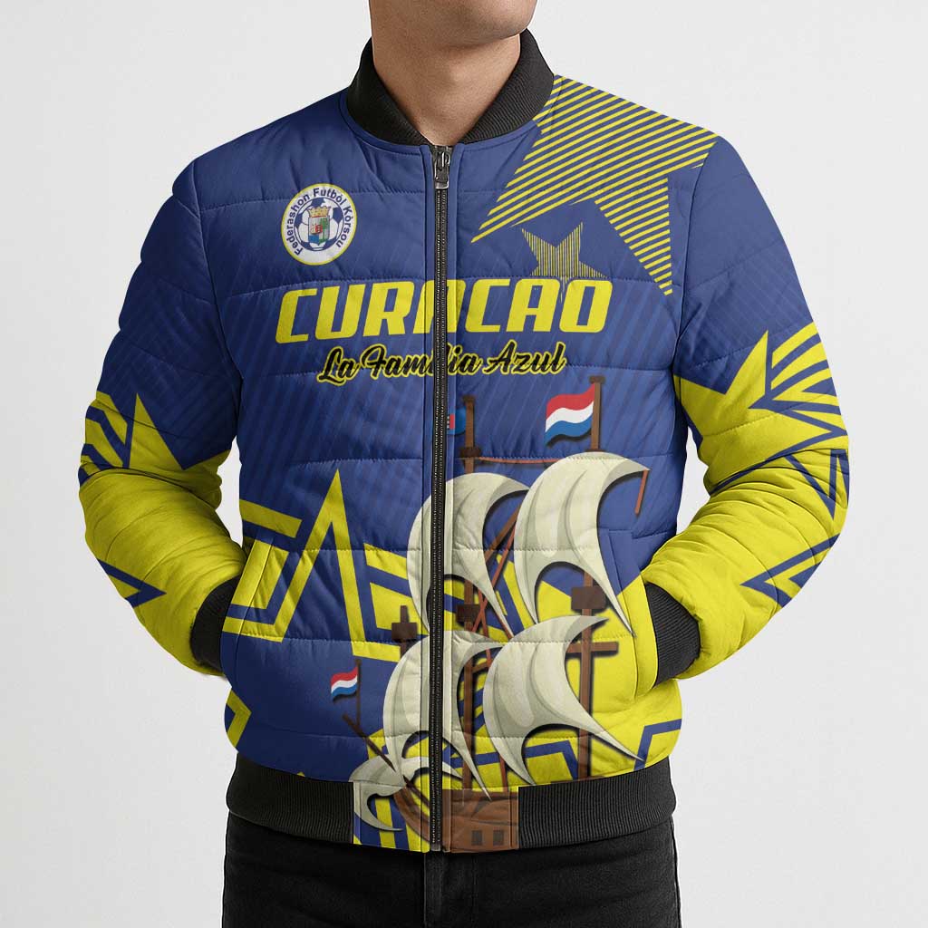 Curacao Football Pride Custom Bomber Puffer Jacket La Familia Azul Go Champions - Wonder Print Shop