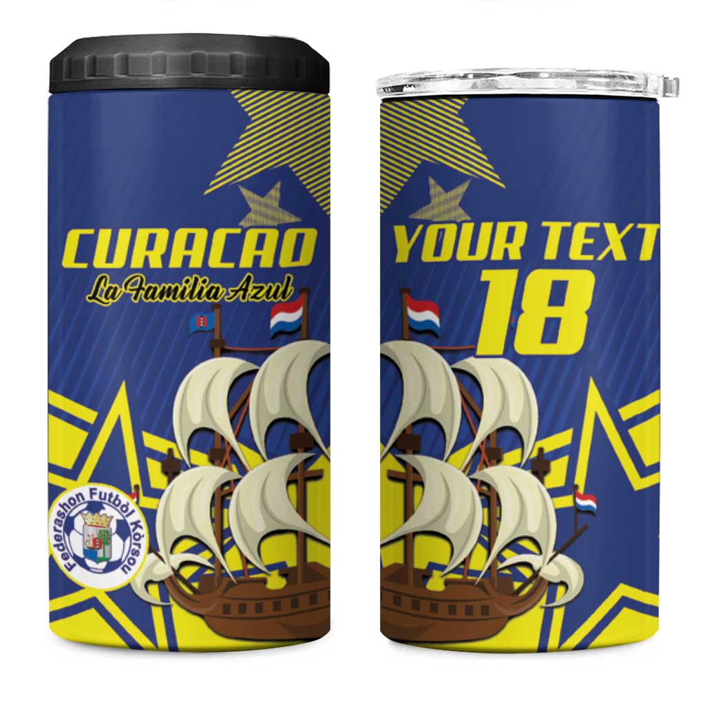 Curacao Football Pride Custom 4 in 1 Can Cooler Tumbler La Familia Azul Go Champions - Wonder Print Shop