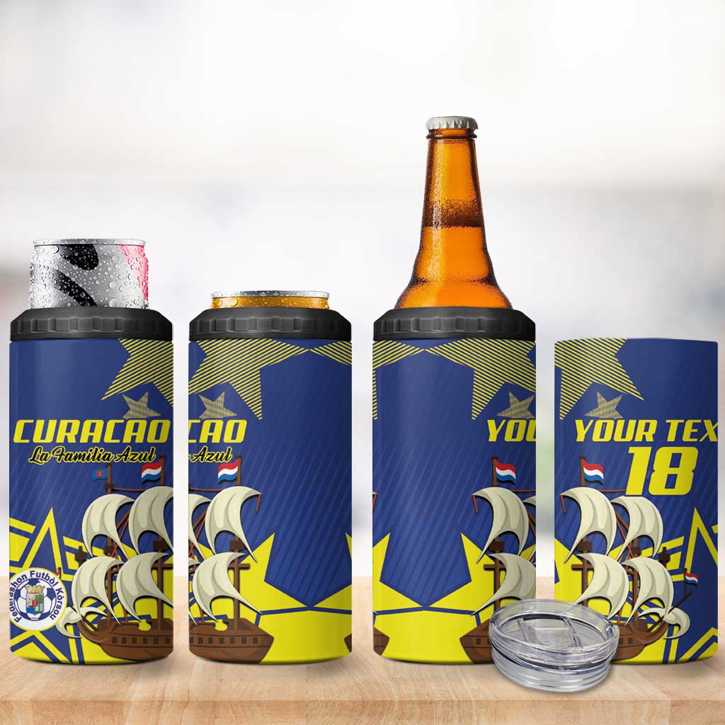 Curacao Football Pride Custom 4 in 1 Can Cooler Tumbler La Familia Azul Go Champions - Wonder Print Shop