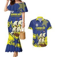 Curacao Football Pride Custom Couples Matching Mermaid Dress and Hawaiian Shirt La Familia Azul Go Champions - Wonder Print Shop
