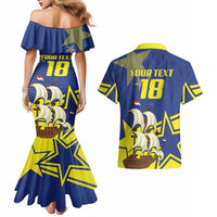 Curacao Football Pride Custom Couples Matching Mermaid Dress and Hawaiian Shirt La Familia Azul Go Champions - Wonder Print Shop