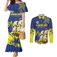 Curacao Football Pride Custom Couples Matching Mermaid Dress and Long Sleeve Button Shirt La Familia Azul Go Champions - Wonder Print Shop