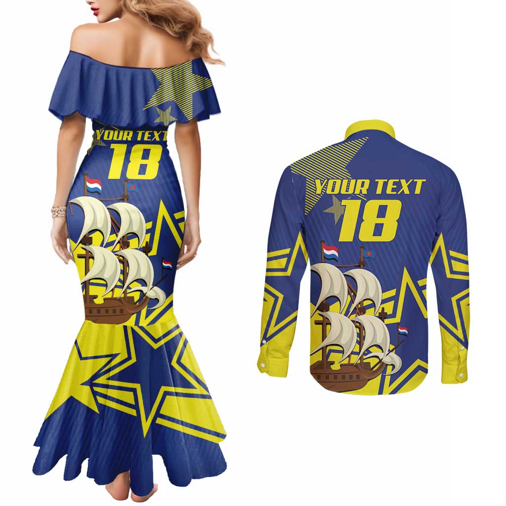 Curacao Football Pride Custom Couples Matching Mermaid Dress and Long Sleeve Button Shirt La Familia Azul Go Champions - Wonder Print Shop