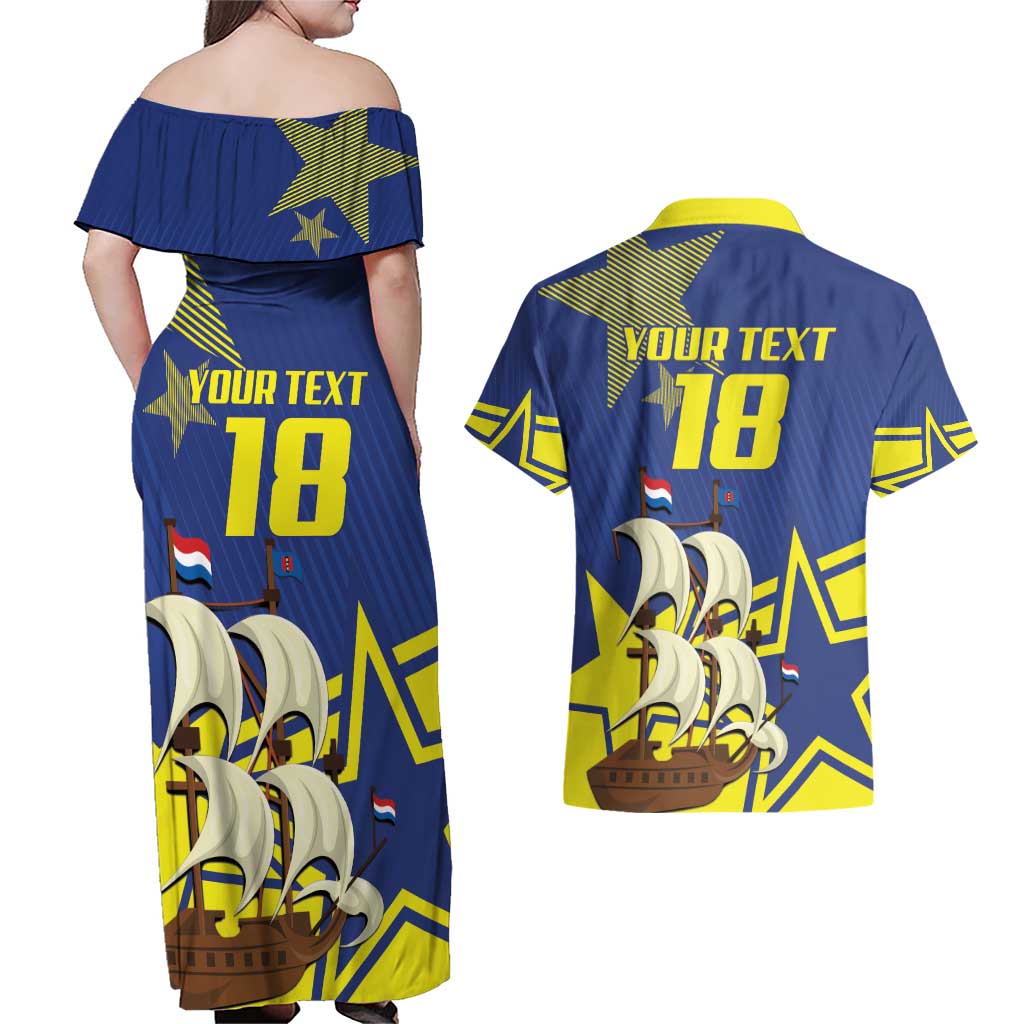 Curacao Football Pride Custom Couples Matching Off Shoulder Maxi Dress and Hawaiian Shirt La Familia Azul Go Champions - Wonder Print Shop