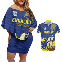 Curacao Football Pride Custom Couples Matching Off Shoulder Short Dress and Hawaiian Shirt La Familia Azul Go Champions - Wonder Print Shop