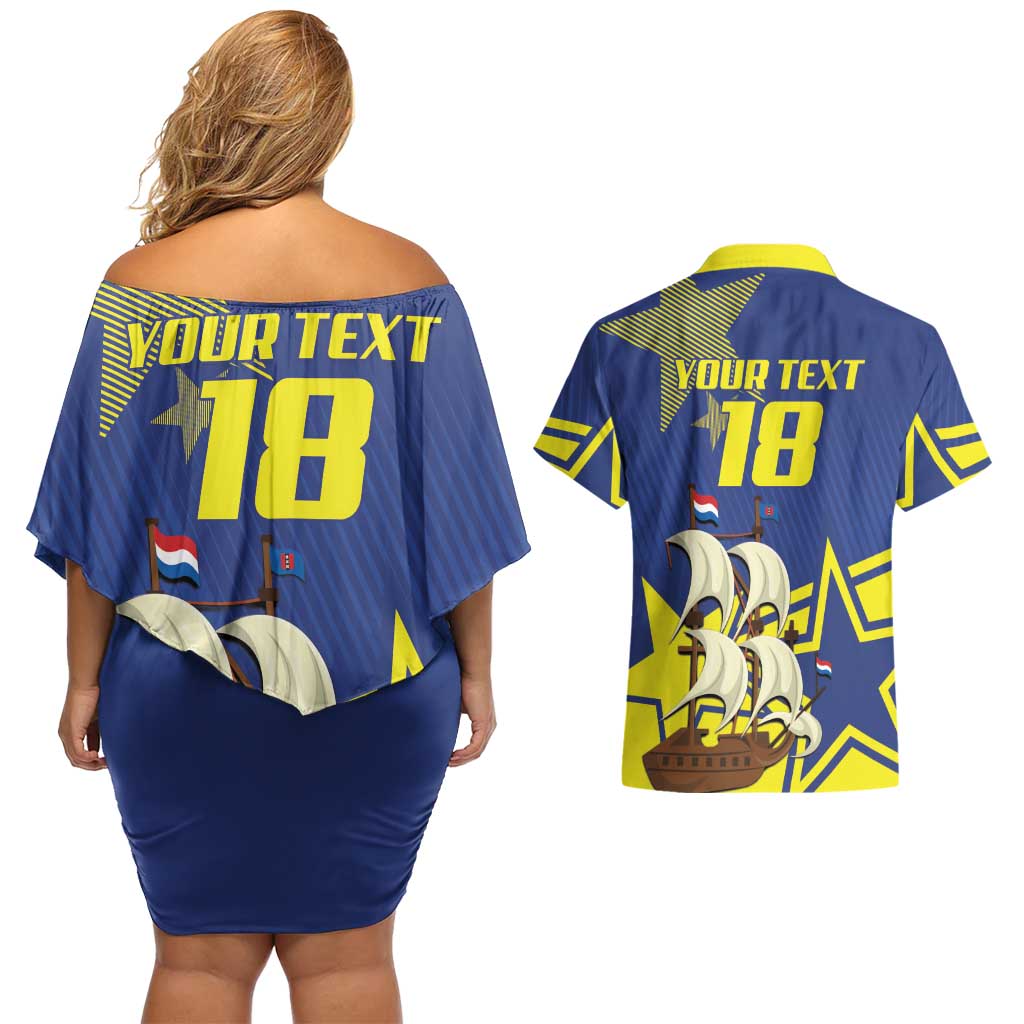 Curacao Football Pride Custom Couples Matching Off Shoulder Short Dress and Hawaiian Shirt La Familia Azul Go Champions - Wonder Print Shop