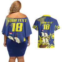 Curacao Football Pride Custom Couples Matching Off Shoulder Short Dress and Hawaiian Shirt La Familia Azul Go Champions - Wonder Print Shop