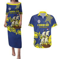 Curacao Football Pride Custom Couples Matching Puletasi and Hawaiian Shirt La Familia Azul Go Champions - Wonder Print Shop