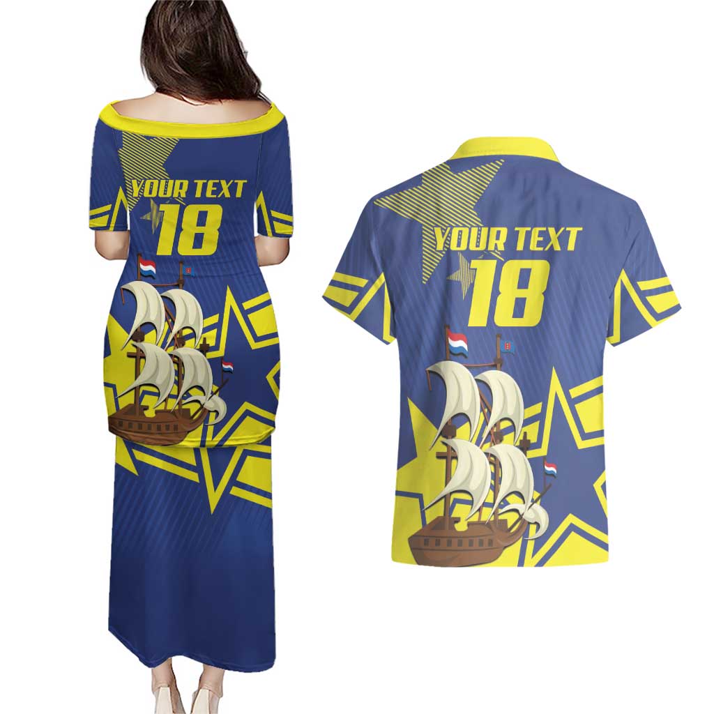 Curacao Football Pride Custom Couples Matching Puletasi and Hawaiian Shirt La Familia Azul Go Champions - Wonder Print Shop