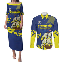 Curacao Football Pride Custom Couples Matching Puletasi and Long Sleeve Button Shirt La Familia Azul Go Champions - Wonder Print Shop