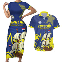 Curacao Football Pride Custom Couples Matching Short Sleeve Bodycon Dress and Hawaiian Shirt La Familia Azul Go Champions - Wonder Print Shop