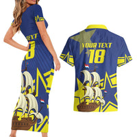 Curacao Football Pride Custom Couples Matching Short Sleeve Bodycon Dress and Hawaiian Shirt La Familia Azul Go Champions - Wonder Print Shop