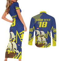 Curacao Football Pride Custom Couples Matching Short Sleeve Bodycon Dress and Long Sleeve Button Shirt La Familia Azul Go Champions - Wonder Print Shop
