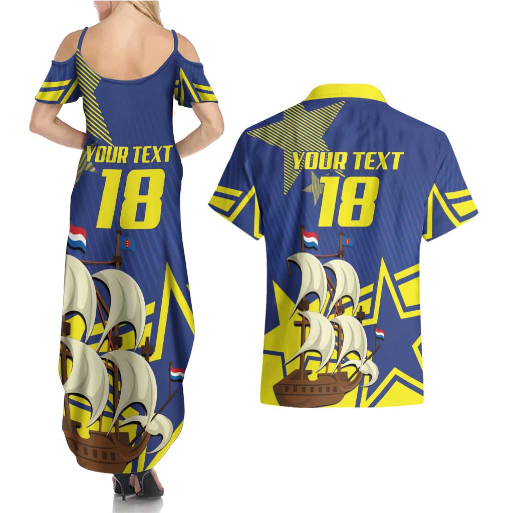 Curacao Football Pride Custom Couples Matching Summer Maxi Dress and Hawaiian Shirt La Familia Azul Go Champions - Wonder Print Shop