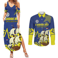 Curacao Football Pride Custom Couples Matching Summer Maxi Dress and Long Sleeve Button Shirt La Familia Azul Go Champions - Wonder Print Shop