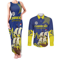 Curacao Football Pride Custom Couples Matching Tank Maxi Dress and Long Sleeve Button Shirt La Familia Azul Go Champions - Wonder Print Shop