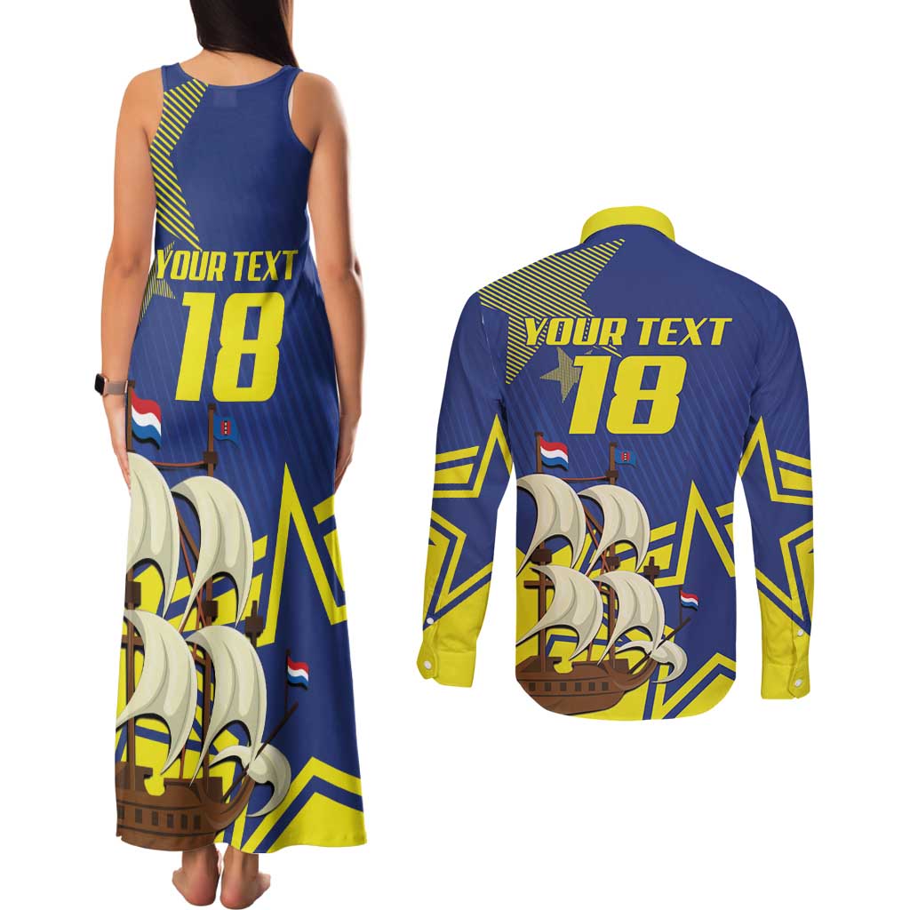 Curacao Football Pride Custom Couples Matching Tank Maxi Dress and Long Sleeve Button Shirt La Familia Azul Go Champions - Wonder Print Shop