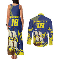 Curacao Football Pride Custom Couples Matching Tank Maxi Dress and Long Sleeve Button Shirt La Familia Azul Go Champions - Wonder Print Shop