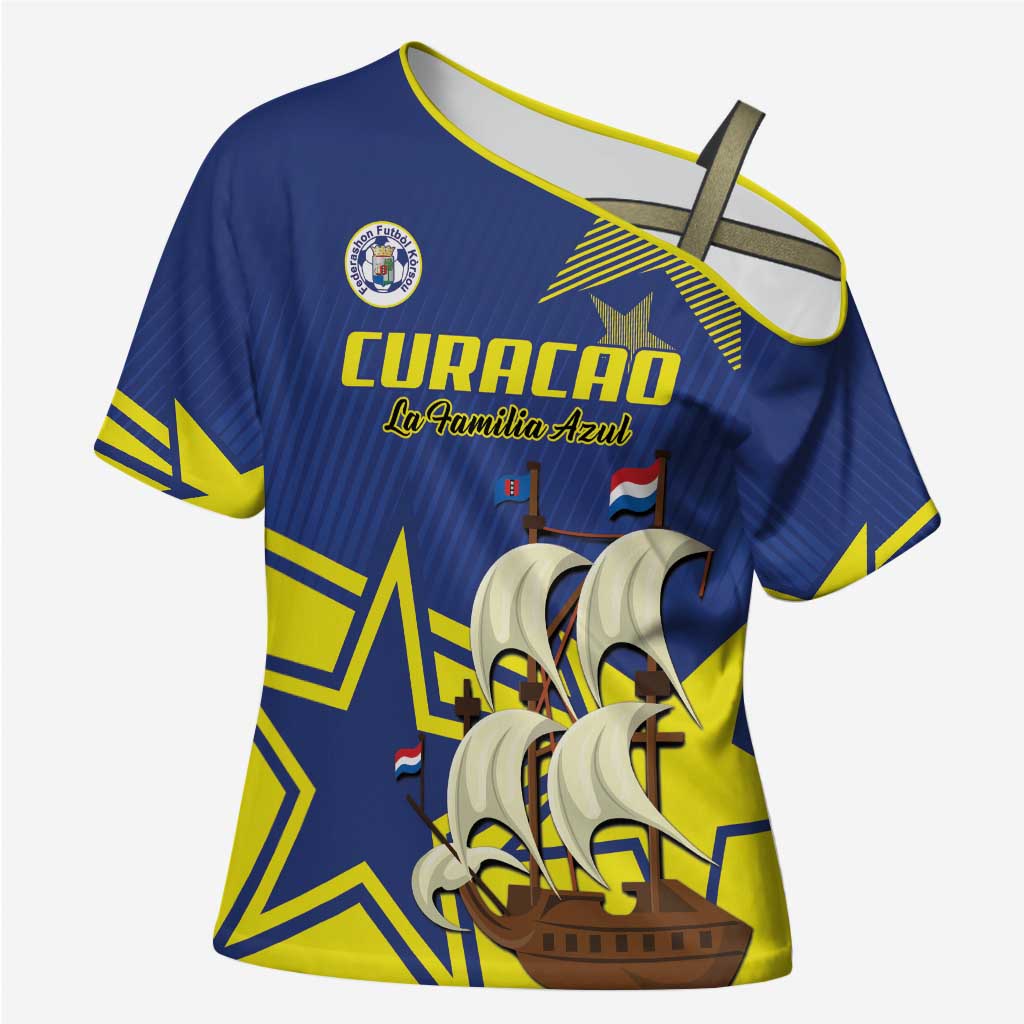 Curacao Football Pride Custom Cross Shoulder Shirt La Familia Azul Go Champions - Wonder Print Shop
