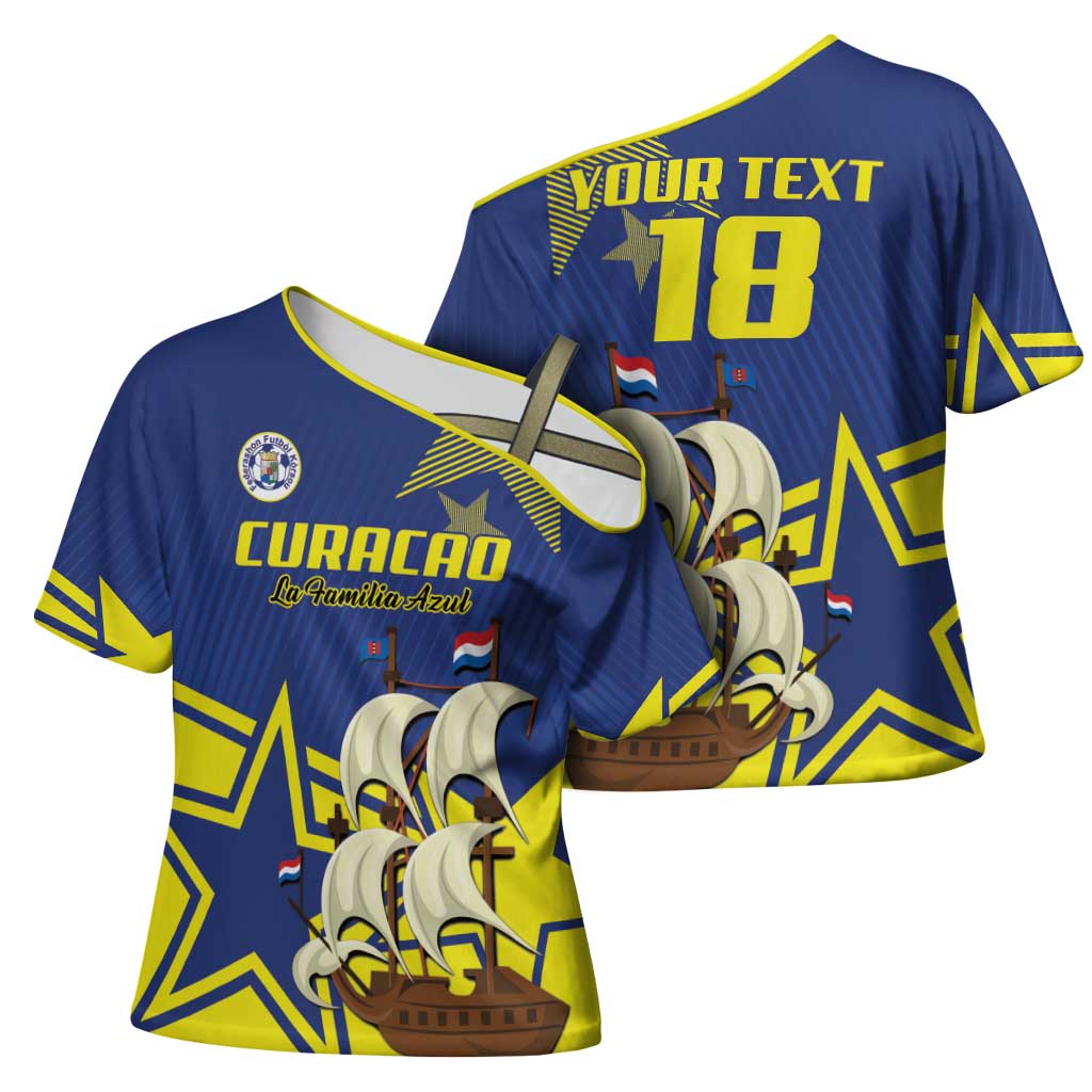 Curacao Football Pride Custom Cross Shoulder Shirt La Familia Azul Go Champions - Wonder Print Shop