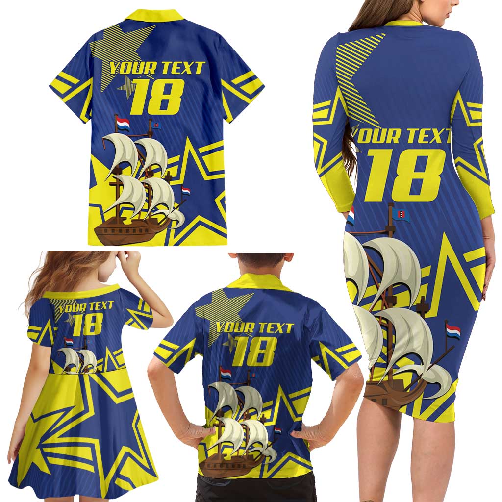 Curacao Football Pride Custom Family Matching Long Sleeve Bodycon Dress and Hawaiian Shirt La Familia Azul Go Champions - Wonder Print Shop