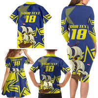 Curacao Football Pride Custom Family Matching Long Sleeve Bodycon Dress and Hawaiian Shirt La Familia Azul Go Champions - Wonder Print Shop