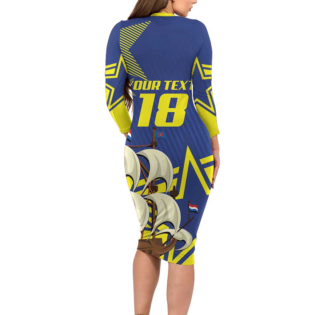 Curacao Football Pride Custom Family Matching Long Sleeve Bodycon Dress and Hawaiian Shirt La Familia Azul Go Champions - Wonder Print Shop