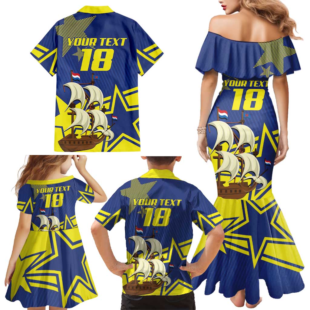 Curacao Football Pride Custom Family Matching Mermaid Dress and Hawaiian Shirt La Familia Azul Go Champions - Wonder Print Shop