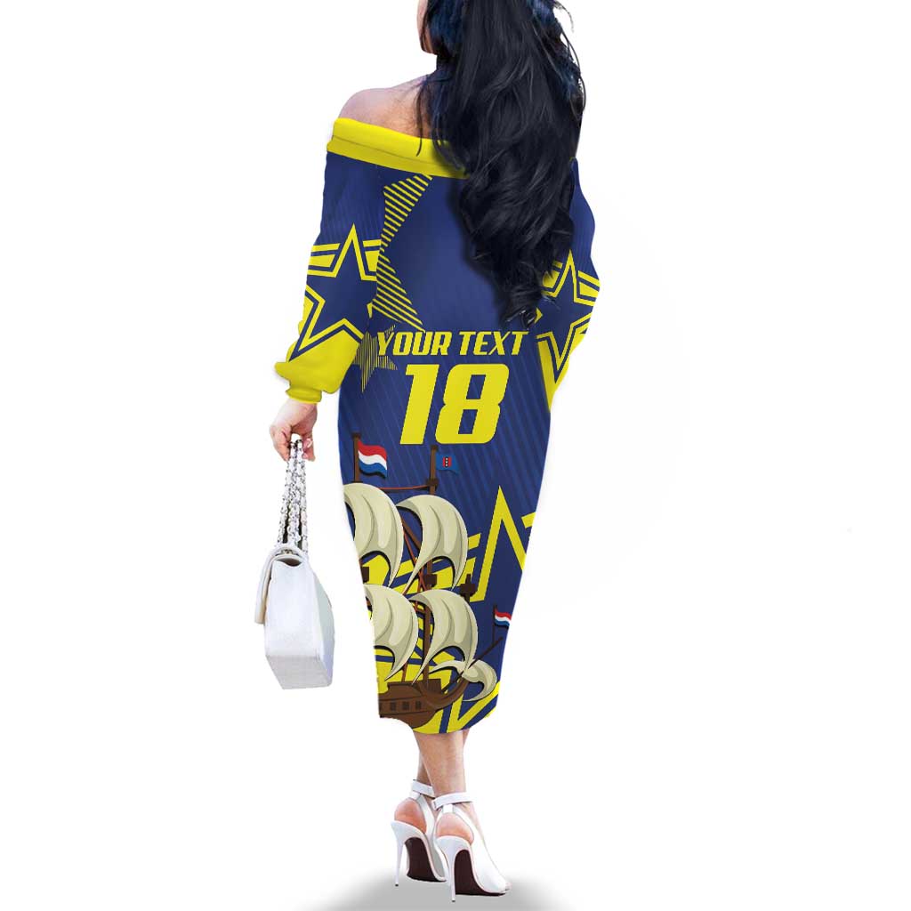 Curacao Football Pride Custom Family Matching Off The Shoulder Long Sleeve Dress and Hawaiian Shirt La Familia Azul Go Champions - Wonder Print Shop