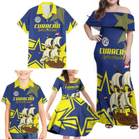 Curacao Football Pride Custom Family Matching Off Shoulder Maxi Dress and Hawaiian Shirt La Familia Azul Go Champions - Wonder Print Shop