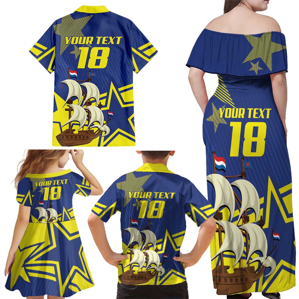 Curacao Football Pride Custom Family Matching Off Shoulder Maxi Dress and Hawaiian Shirt La Familia Azul Go Champions - Wonder Print Shop