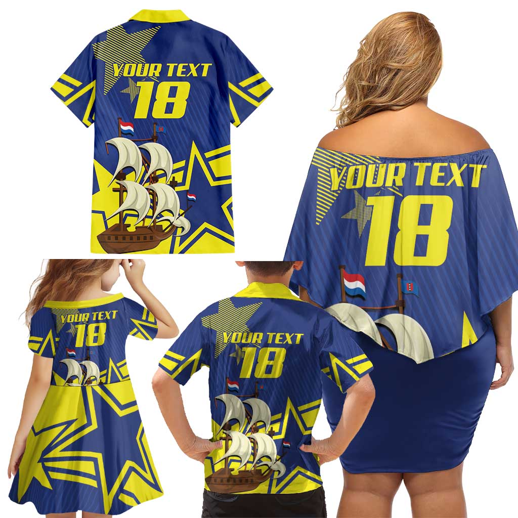 Curacao Football Pride Custom Family Matching Off Shoulder Short Dress and Hawaiian Shirt La Familia Azul Go Champions - Wonder Print Shop