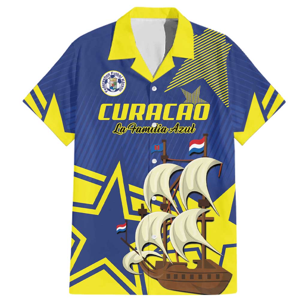 Curacao Football Pride Custom Family Matching Off Shoulder Short Dress and Hawaiian Shirt La Familia Azul Go Champions - Wonder Print Shop