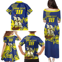 Curacao Football Pride Custom Family Matching Puletasi and Hawaiian Shirt La Familia Azul Go Champions - Wonder Print Shop