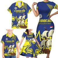 Curacao Football Pride Custom Family Matching Short Sleeve Bodycon Dress and Hawaiian Shirt La Familia Azul Go Champions - Wonder Print Shop