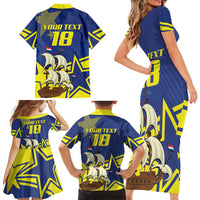 Curacao Football Pride Custom Family Matching Short Sleeve Bodycon Dress and Hawaiian Shirt La Familia Azul Go Champions - Wonder Print Shop